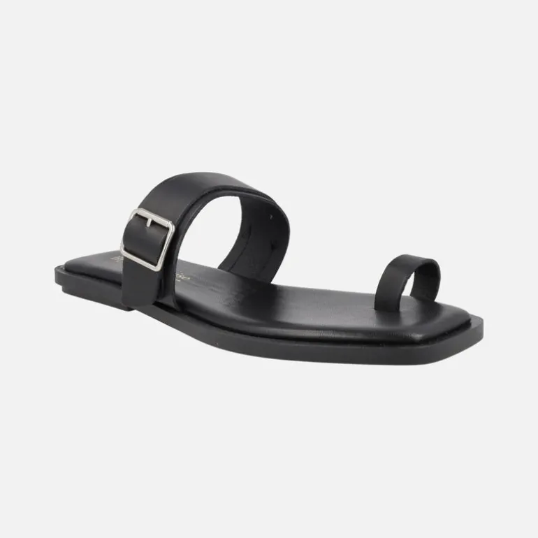Sandalias negras de piel con pieza para dedo