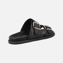 Sandalias negras de piel con dos tiras anchas con hebillas Isabela