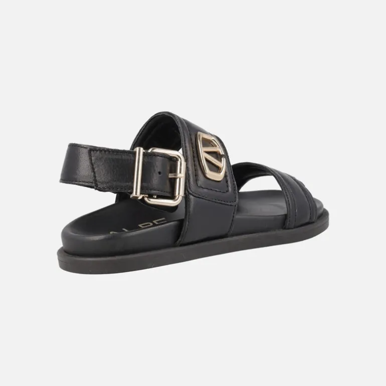 Sandalias negras de piel Isabela con adorno metálico dorado