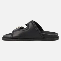 Sandalias negras de piel con dos tiras anchas con hebillas Isabela