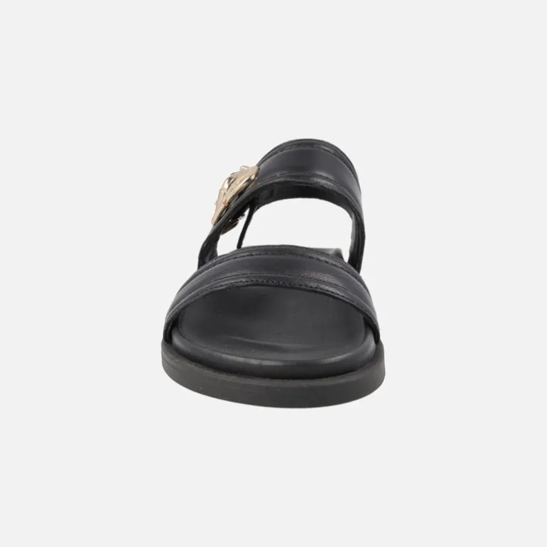 Sandalias negras de piel Isabela con adorno metálico dorado
