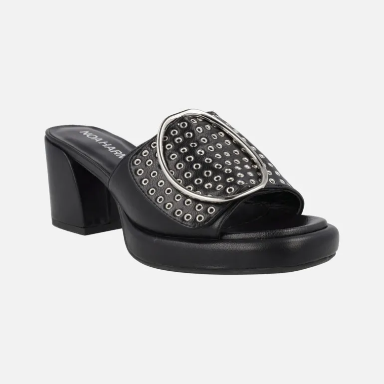 Sandalias negras de tacón con remaches y maxi hebilla Lil Cheer