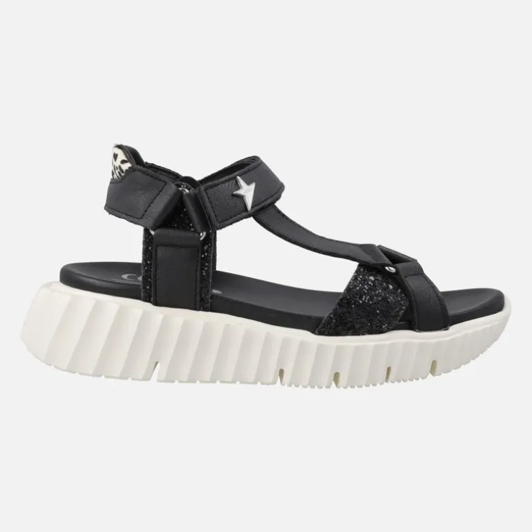 Sandalias negras en combinado de piel y glitter con cierre de velcro