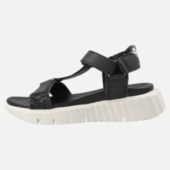 Sandalias negras en combinado de piel y glitter con cierre de velcro
