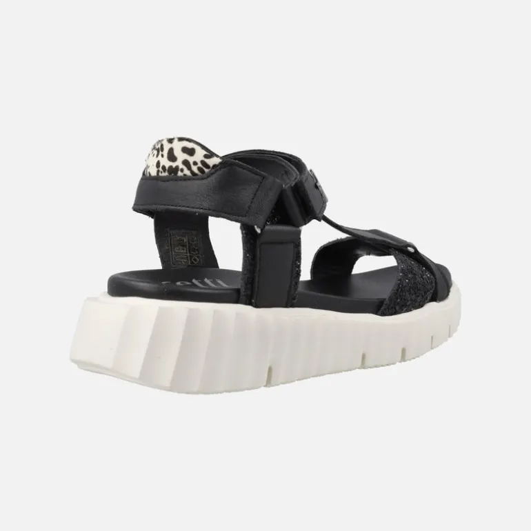 Sandalias negras en combinado de piel y glitter con cierre de velcro
