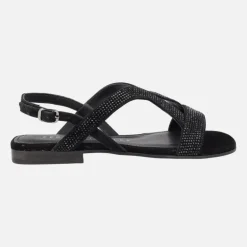 Sandalias negras planas con cobertura de strass