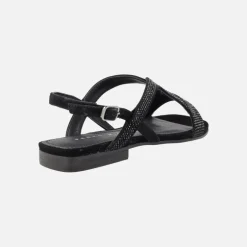 Sandalias negras planas con cobertura de strass
