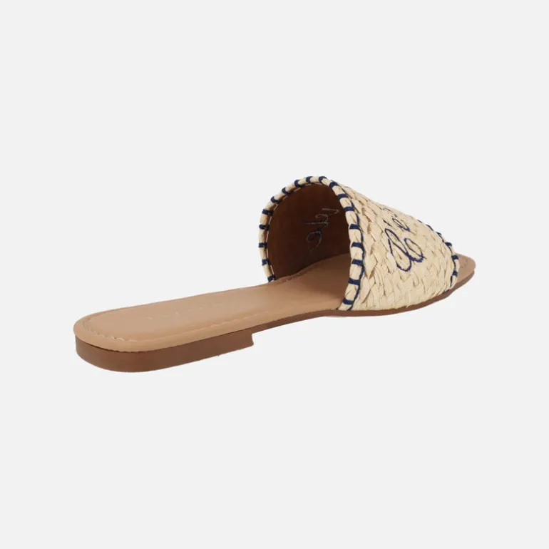 Sandalias palas en trenzado beige con mensaje C'est la vie