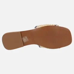 Sandalias palas en trenzado beige con mensaje C'est la vie
