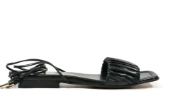 Sandalias planas con pala fruncida y cintas para mujer