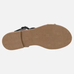 Sandalias planas con tiras de strass y pulsera al tobillo con hebilla