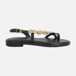 Sandalias planas de piel con adorno de monedas