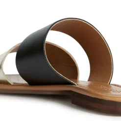 Sandalias planas de piel bicolor negro oro Sozy