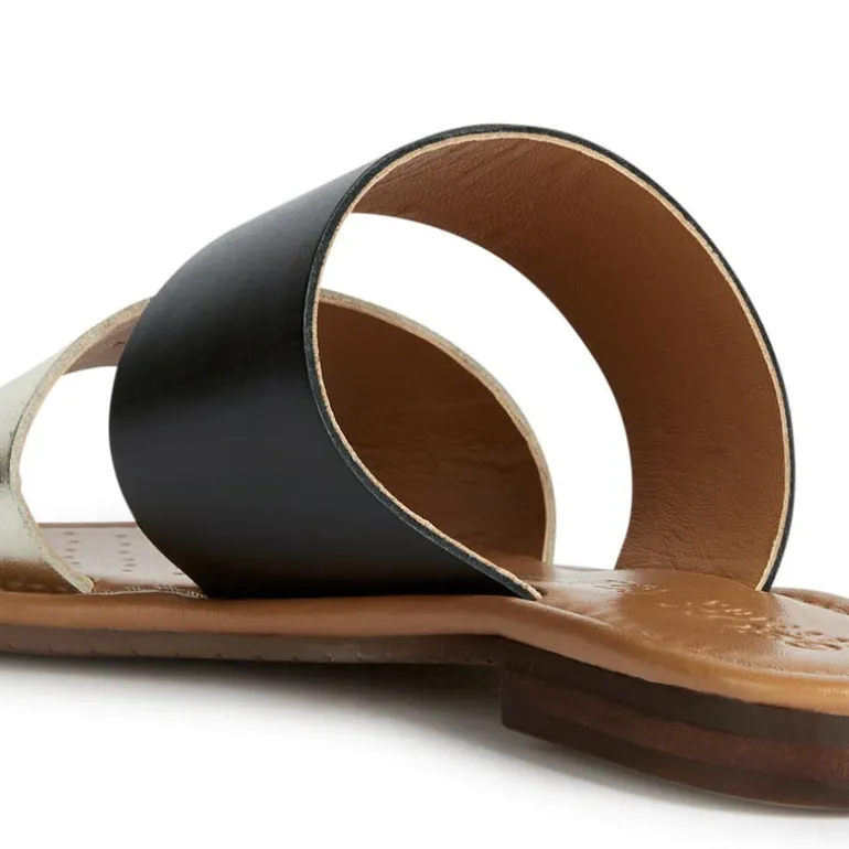 Sandalias planas de piel bicolor negro oro Sozy