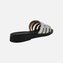 Sandalias planas de piel en combinado de metalizados
