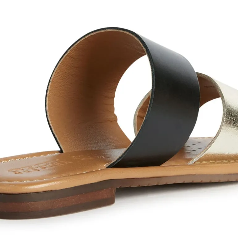 Sandalias planas de piel bicolor negro oro Sozy