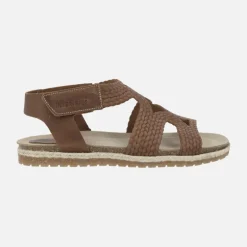 Sandalias planas de piel efecto trenzado con cierre de velcro