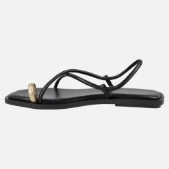 Sandalias planas de piel Katia con pieza dorada para dedo