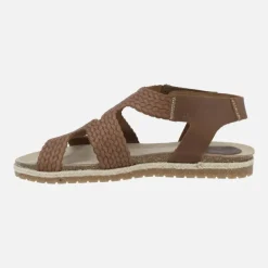 Sandalias planas de piel efecto trenzado con cierre de velcro