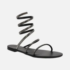 Sandalias planas de strass con tira en espiral ajustable al tobillo