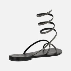 Sandalias planas de strass con tira en espiral ajustable al tobillo