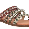 Sandalias planas de tiras multicolor y pedrería