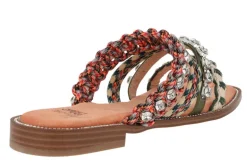 Sandalias planas de tiras multicolor y pedrería