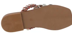 Sandalias planas de tiras multicolor y pedrería
