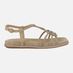 Sandalias planas en ante beige con cobertura de strass