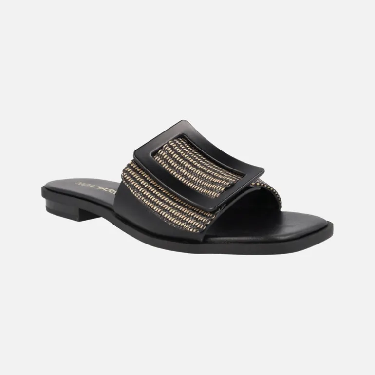 Sandalias planas en combinado rafia con maxi hebilla Matisse