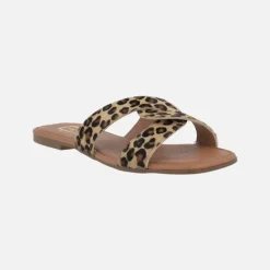 Sandalias planas en pelo animal print leopardo