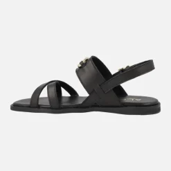 Sandalias planas negras de piel Sheila