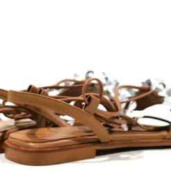Sandalias planas para mujer con flores y cintas