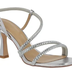 Sandalias plateadas con tiras de strass y tacones de 10 cms
