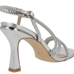 Sandalias plateadas con tiras de strass y tacones de 10 cms