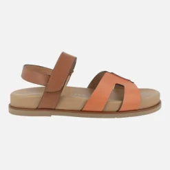 Sandalias Saro en combinado de piel marrón y naranja