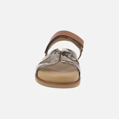 Sandalias Saro en combinado de piel marrón y print serpiente