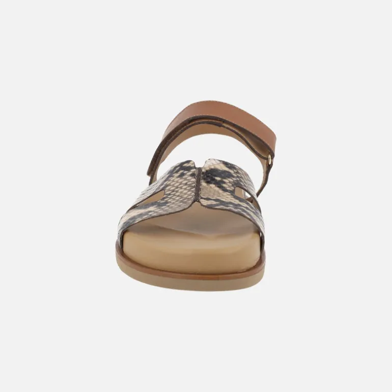 Sandalias Saro en combinado de piel marrón y print serpiente