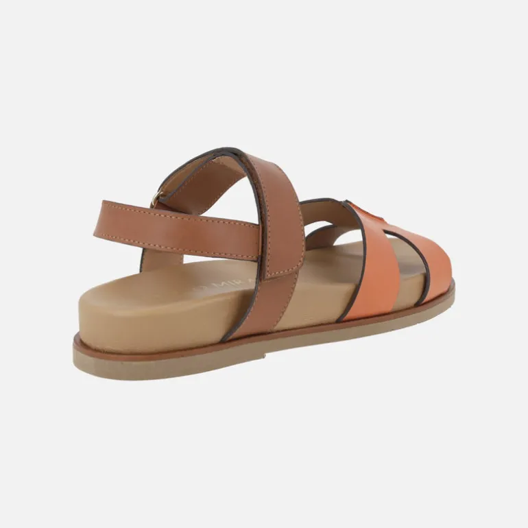 Sandalias Saro en combinado de piel marrón y naranja