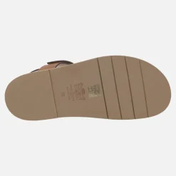Sandalias Saro en combinado de piel marrón y print serpiente