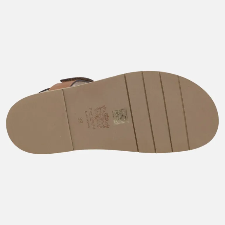 Sandalias Saro en combinado de piel marrón y print serpiente
