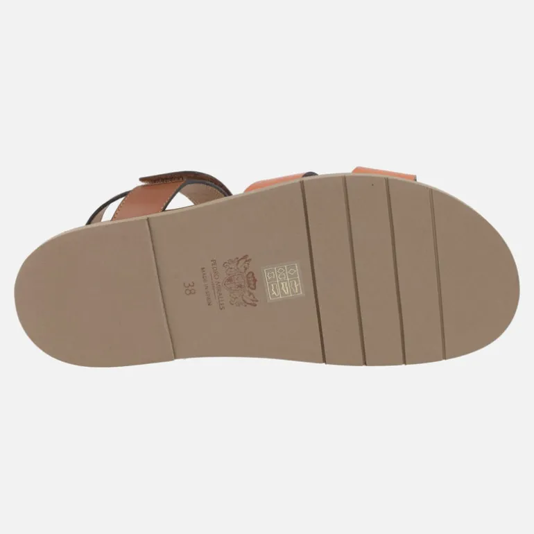 Sandalias Saro en combinado de piel marrón y naranja