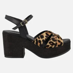 Sandalias Zael en animal print leopardo con plataforma de rafia