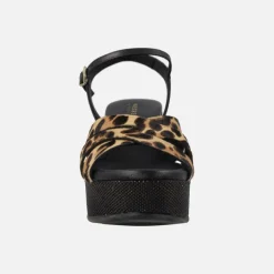 Sandalias Zael en animal print leopardo con plataforma de rafia
