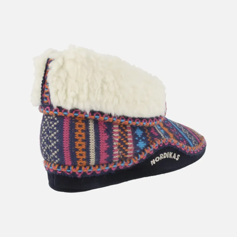 Zapatillas de casa abotinadas para mujer en lana Candanchu marino