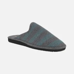 Zapatillas de casa para hombre en tejido a rayas grises y azules