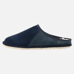 Zapatillas de casa para hombre en piel serraje azul con forro de lana