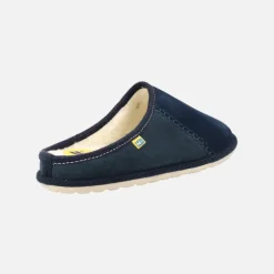 Zapatillas de casa para hombre en piel serraje azul con forro de lana