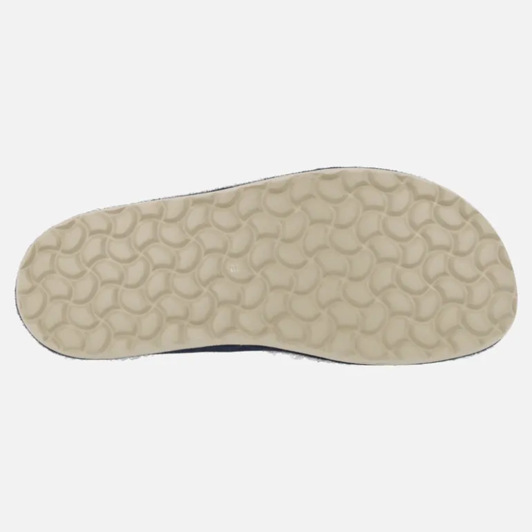 Zapatillas de casa para hombre en piel serraje azul con forro de lana