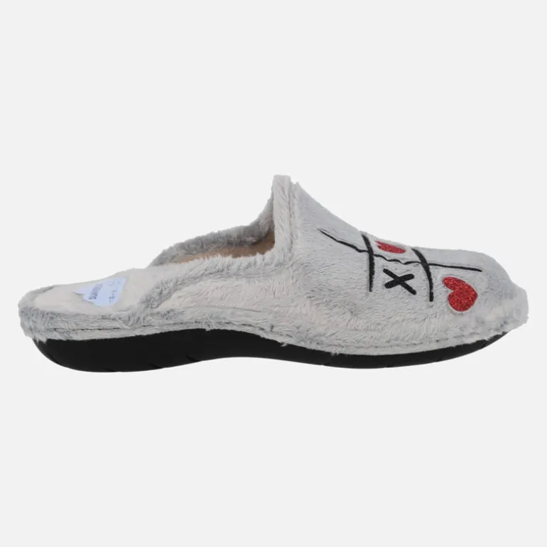 Zapatillas de casa para mujer Tres en Raya de corazones gris